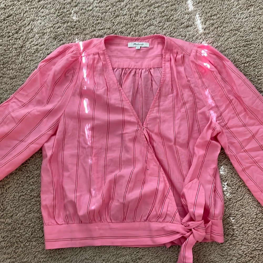 Madewell pink crop top with tie